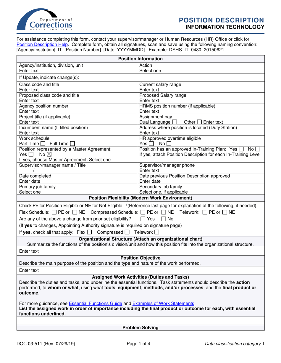 Form DOC03-511 Position Description - Information Technology - Washington, Page 1
