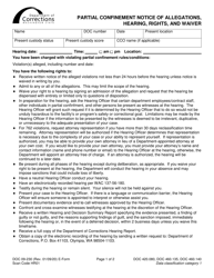 Document preview: Form DOC09-230 Partial Confinement Notice of Allegations, Hearing, Rights, and Waiver - Washington