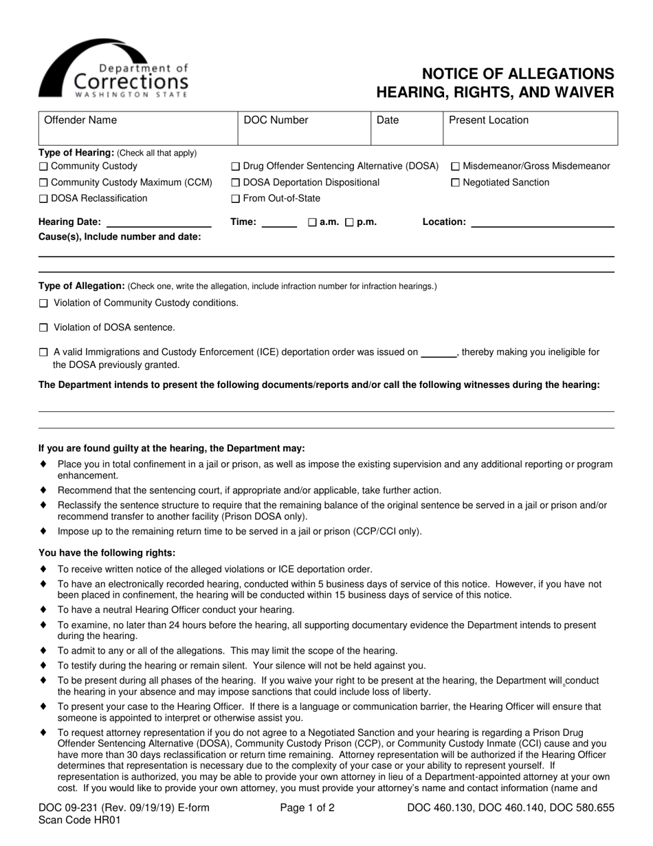 Form DOC09-231 - Fill Out, Sign Online And Download Printable PDF ...