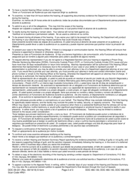 Form DOC09-231 Notice of Allegations, Hearing, Rights, and Waiver - Washington (English/Spanish), Page 2