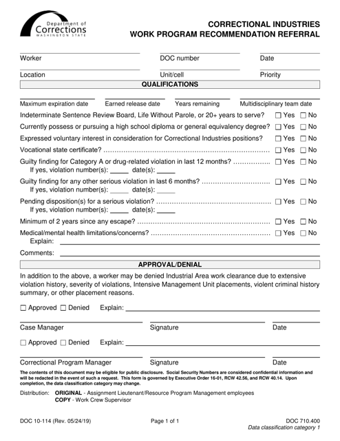 Form DOC10-114  Printable Pdf