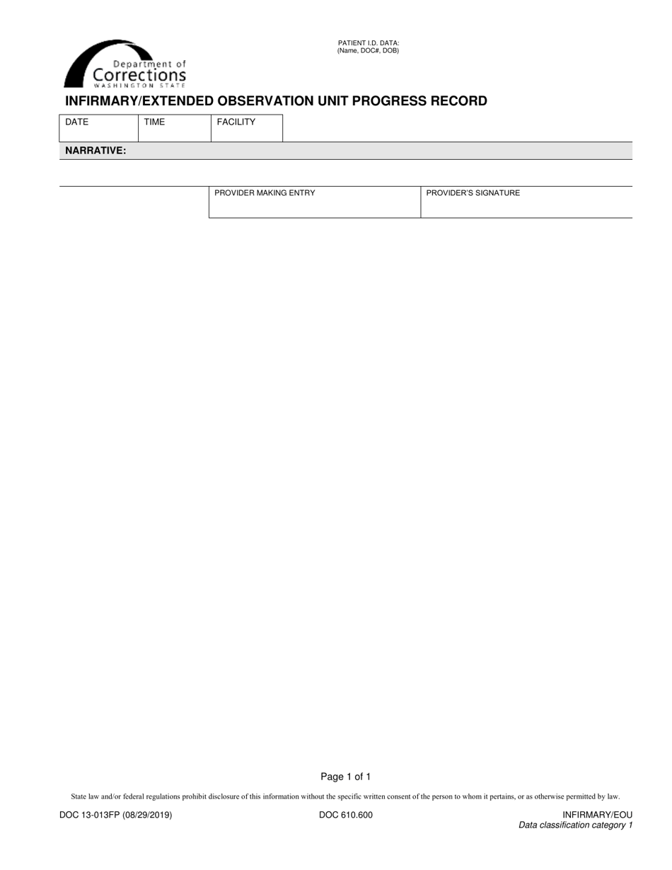 Form DOC13-013FP Infirmary / Extended Observation Unit Progress Record - Washington, Page 1