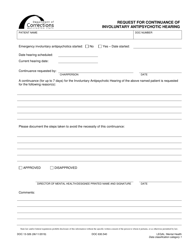 Document preview: Form DOC13-326 Request for Continuance of Involuntary Antipsychotic Hearing - Washington