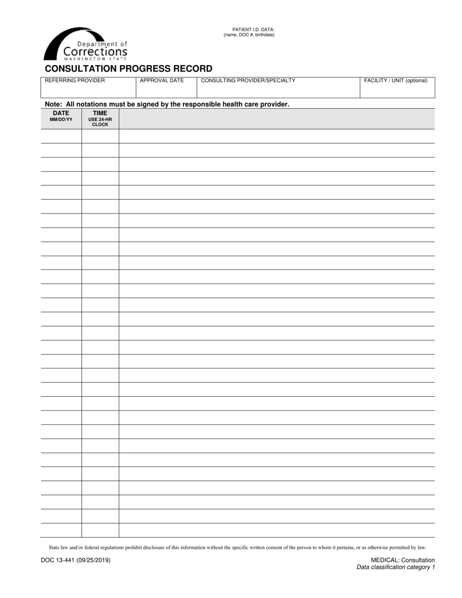 Form DOC13-441 Consultation Progress Record - Washington, Page 1