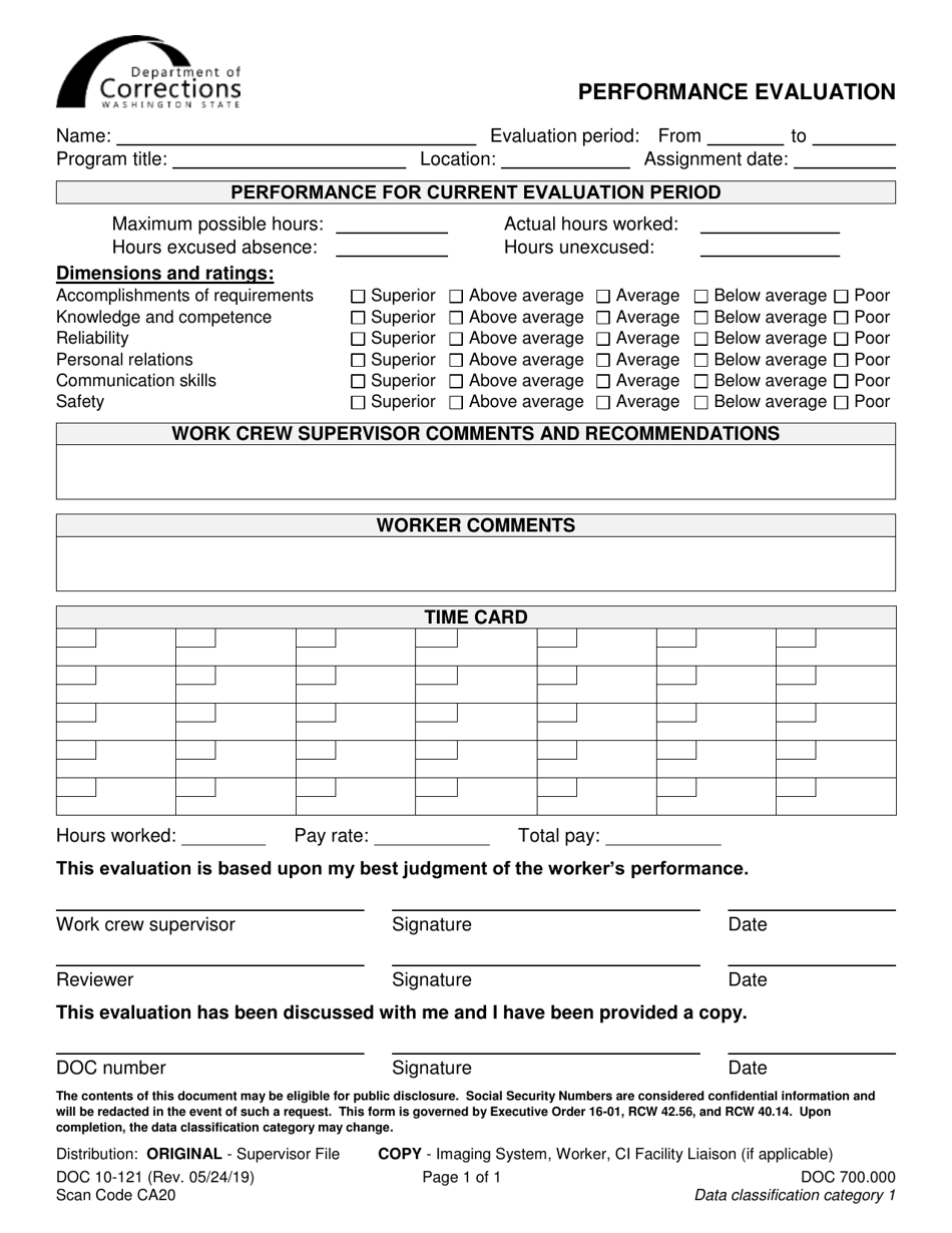 Form DOC10-121 Performance Evaluation - Washington, Page 1