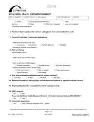 Form DOC13-450 Behavioral Health Discharge Summary - Washington, Page 2