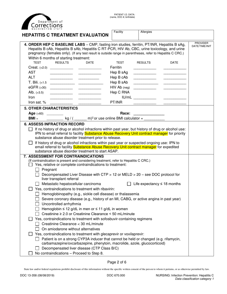 Form DOC13-358 Hepatitis C Treatment Evaluation - Washington, Page 2