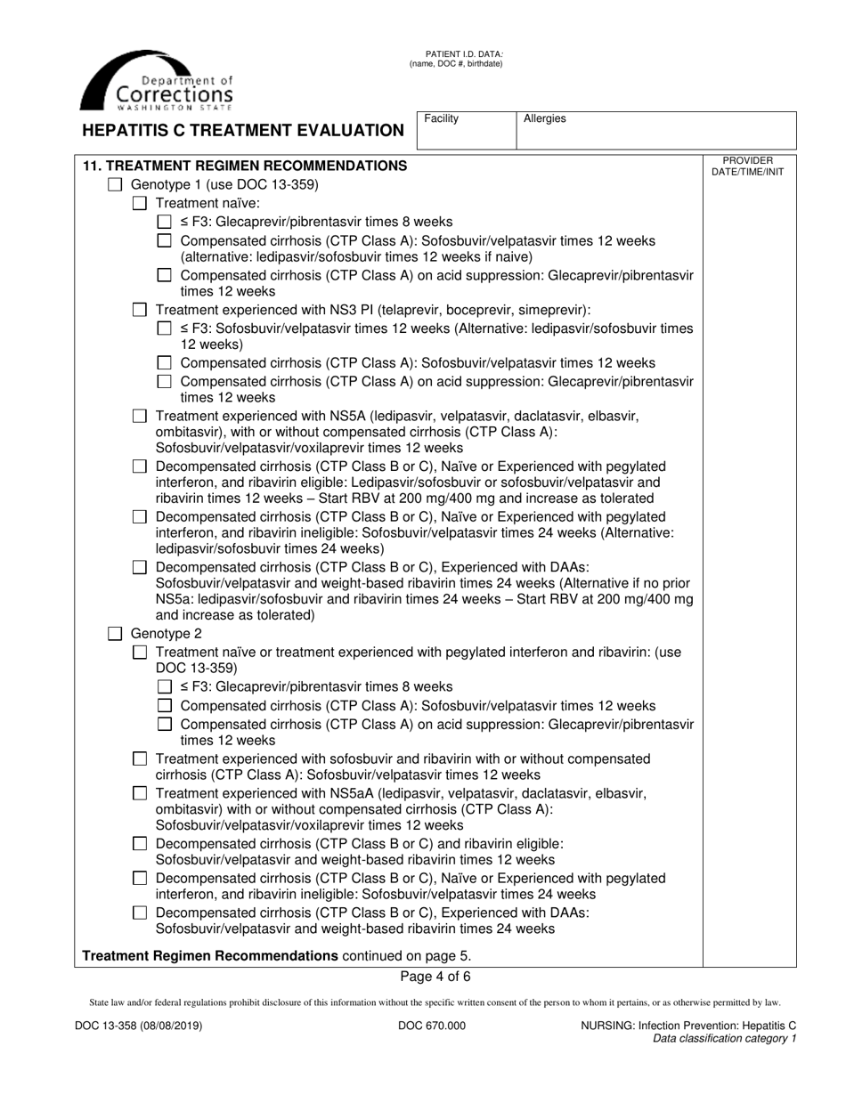 Form DOC13-358 Hepatitis C Treatment Evaluation - Washington, Page 4