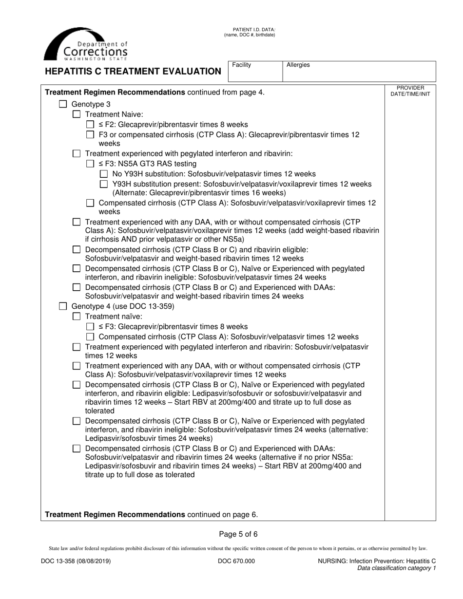 Form DOC13-358 Hepatitis C Treatment Evaluation - Washington, Page 5