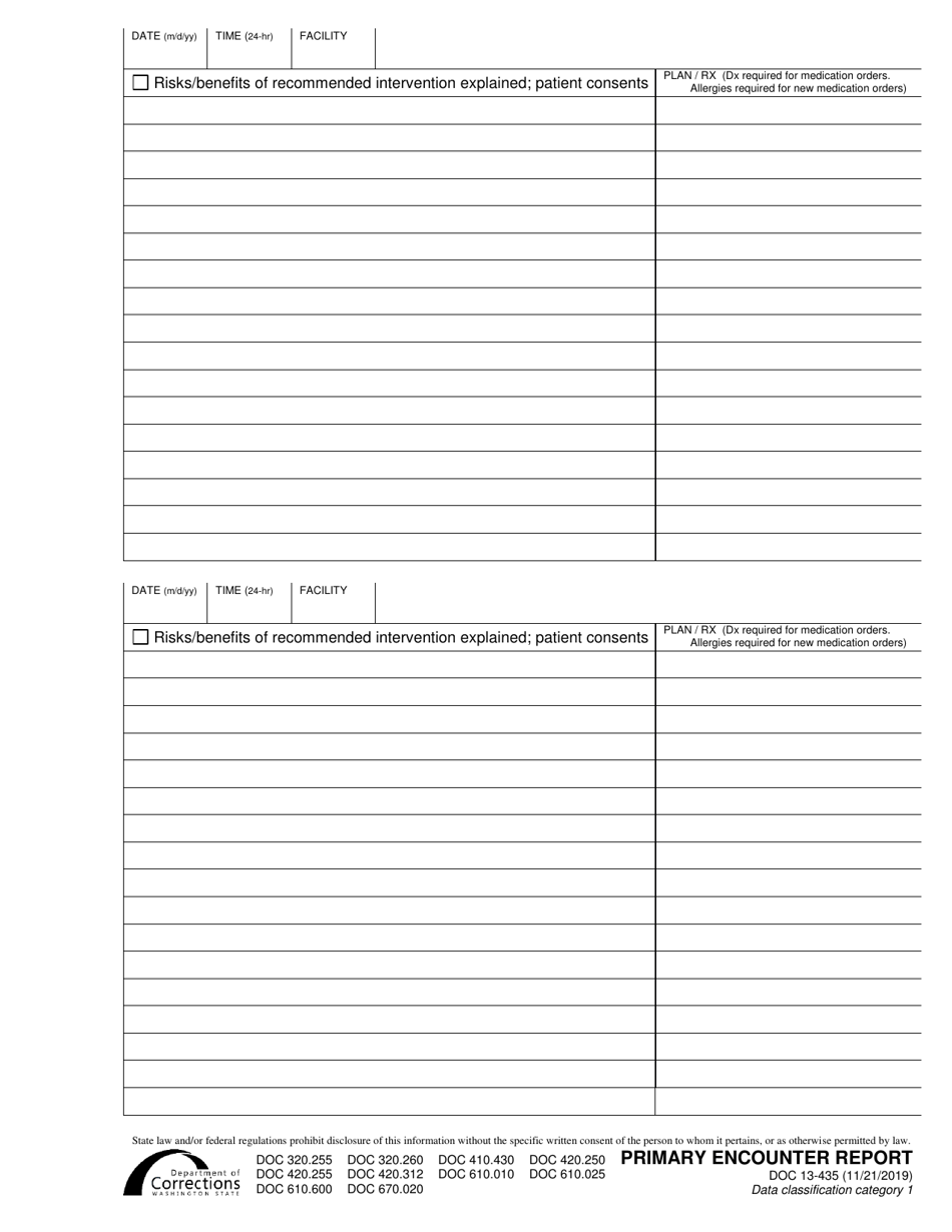Form DOC13-435 Primary Encounter Report - Washington, Page 1