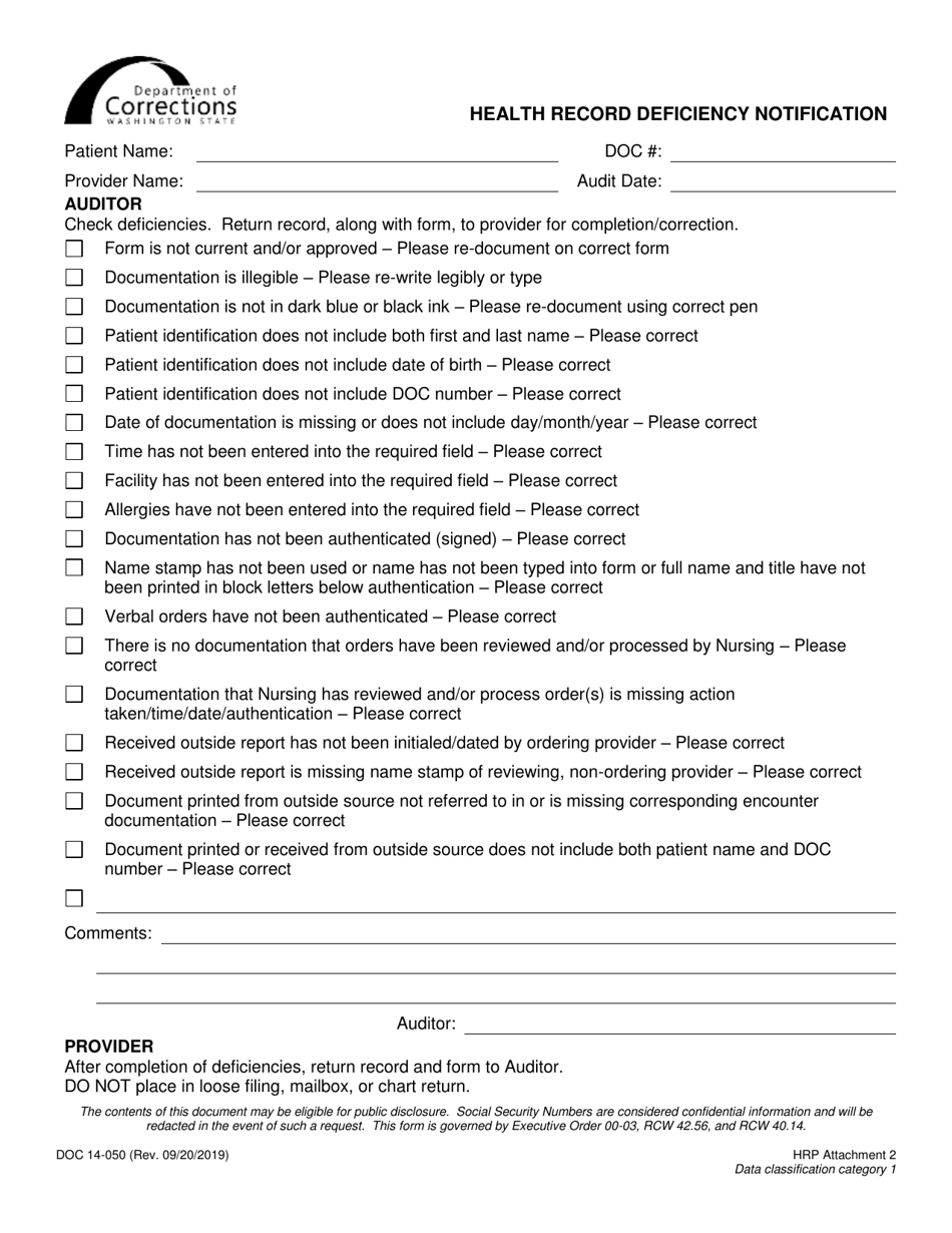 Form DOC14050 Fill Out, Sign Online and Download Printable PDF
