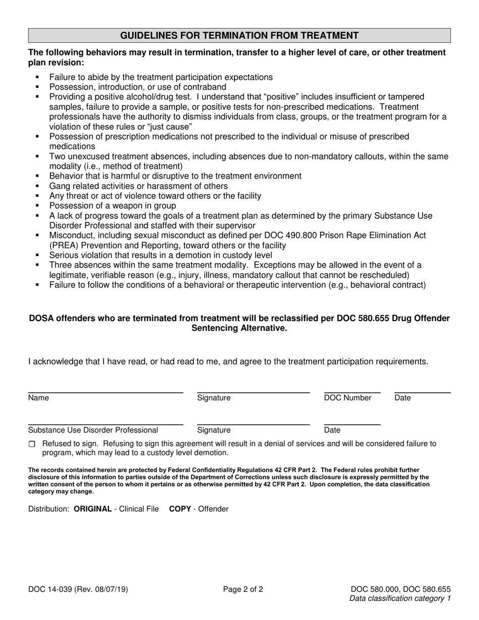 Form DOC14-039 Substance Use Disorder Treatment Participation Requirements - Washington, Page 2