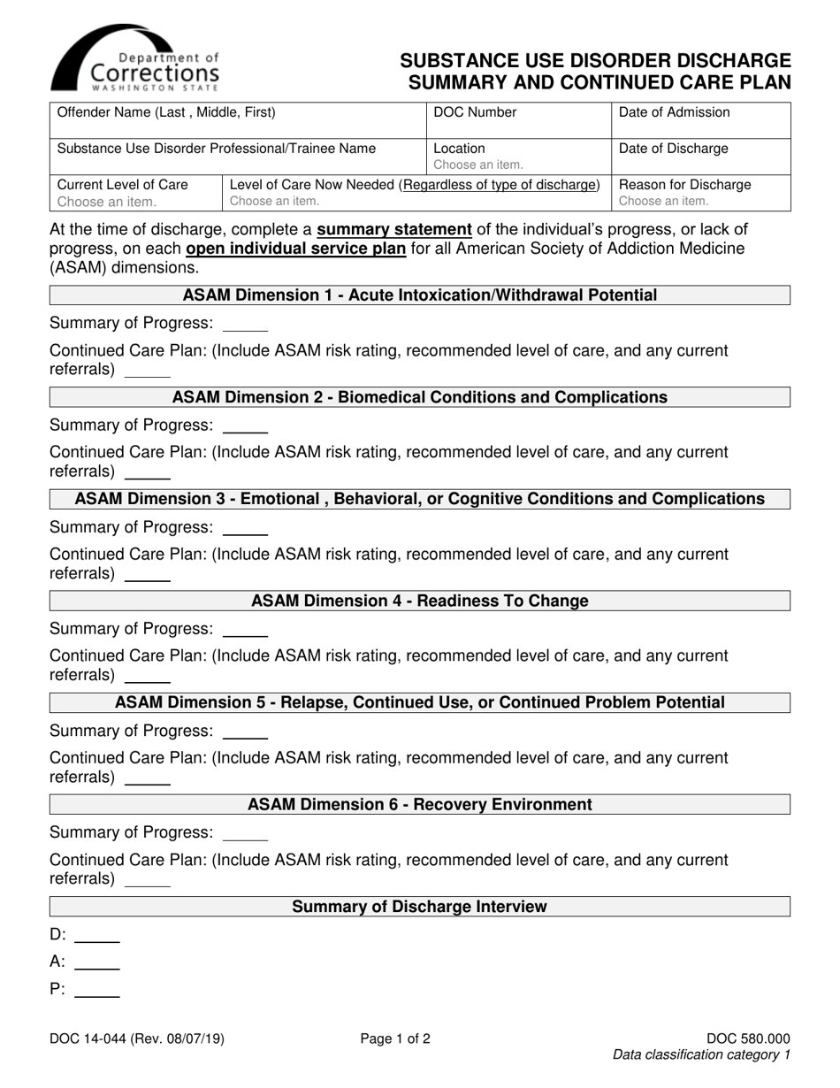 Form Doc14-044 Download Printable Pdf Or Fill Online Substance Use 