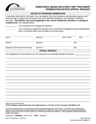 Document preview: Form DOC14-188 Substance Abuse Recovery Unit Treatment Termination Notice/Appeal Request - Washington