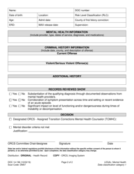 Form DOC14-196 Offender Reentry Community Safety (Orcs) Program Summary and Committee Decision - Washington, Page 2