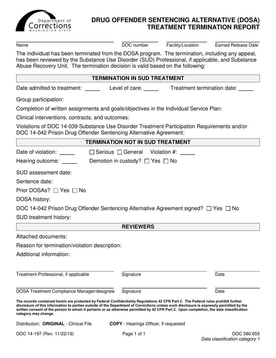 Form DOC14-197 Drug Offender Sentencing Alternative Treatment Termination Report - Washington, Page 1