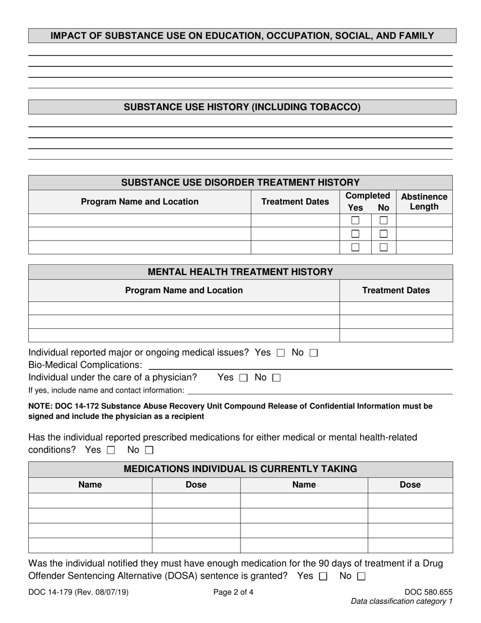 Form DOC14-179 Residential Drug Offender Sentencing Alternative Examination Report - Washington, Page 2