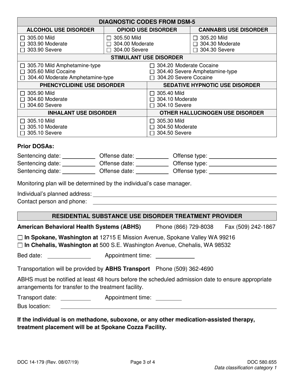 Form DOC14-179 Residential Drug Offender Sentencing Alternative Examination Report - Washington, Page 3
