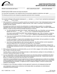 Document preview: Form DOC17-085 Sanction Notification - Washington (English/Spanish)