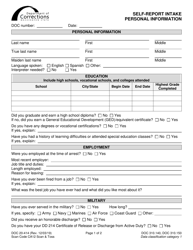 Form DOC20-414 Self-report Intake Personal Information - Washington