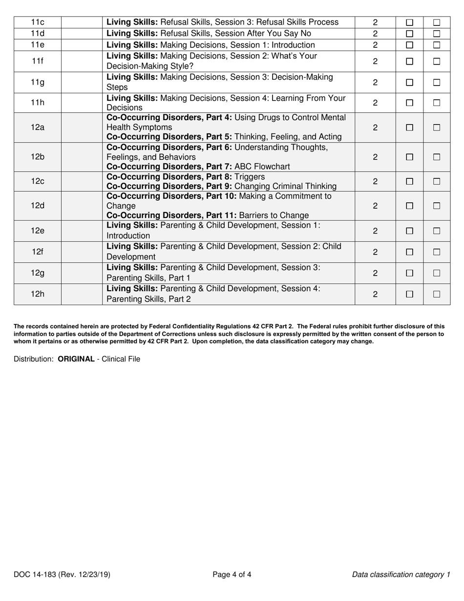 Form DOC14-183 Substance Use Disorder Treatment Group Activities 12 Week Intensive Day Treatment 4 Days Per Week - Washington, Page 4