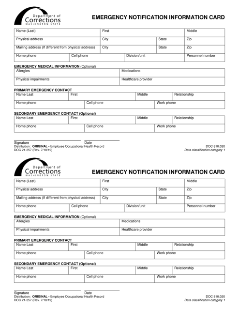 Form DOC21-357  Printable Pdf