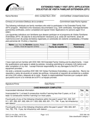 Form DOC21-414 Extended Family Visit (Efv) Application - Washington (English/Spanish)
