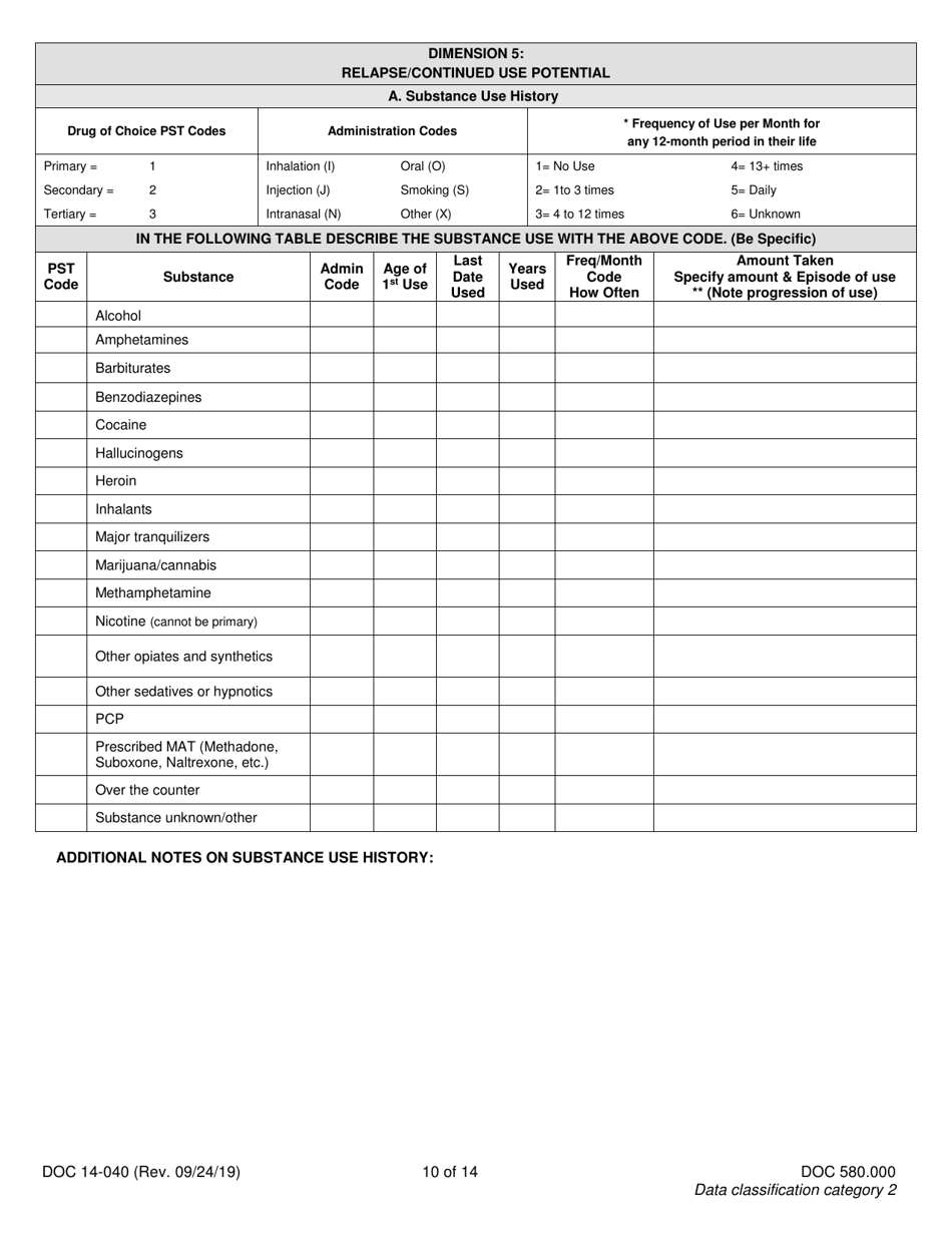 Form DOC14-040 Substance Use Disorder Assessment - Washington, Page 10