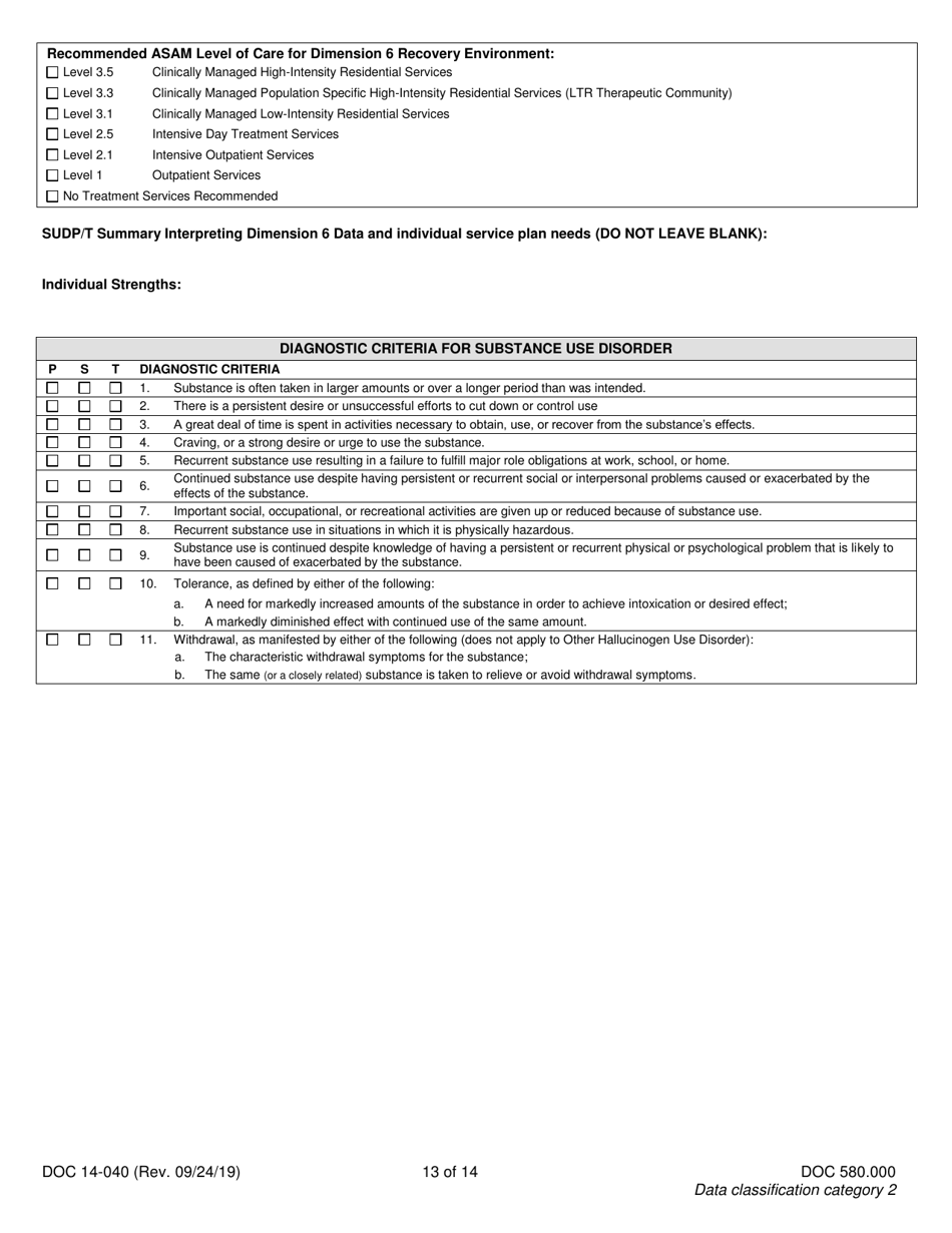 Form DOC14-040 Substance Use Disorder Assessment - Washington, Page 13