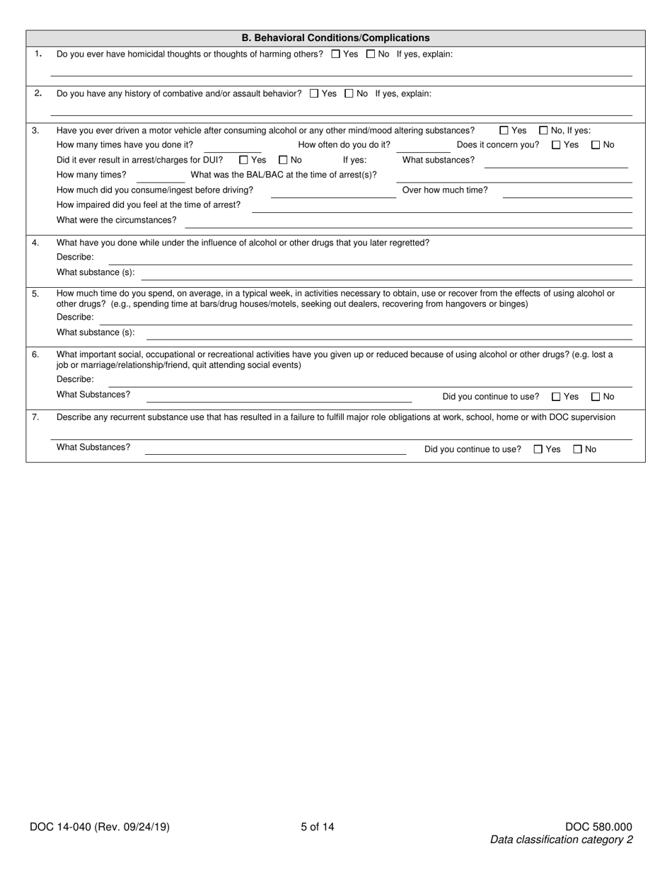 Form DOC14-040 Substance Use Disorder Assessment - Washington, Page 5