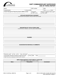 Form DOC21-425 Shift Commander/Unit Supervisor Use of Force Report - Washington
