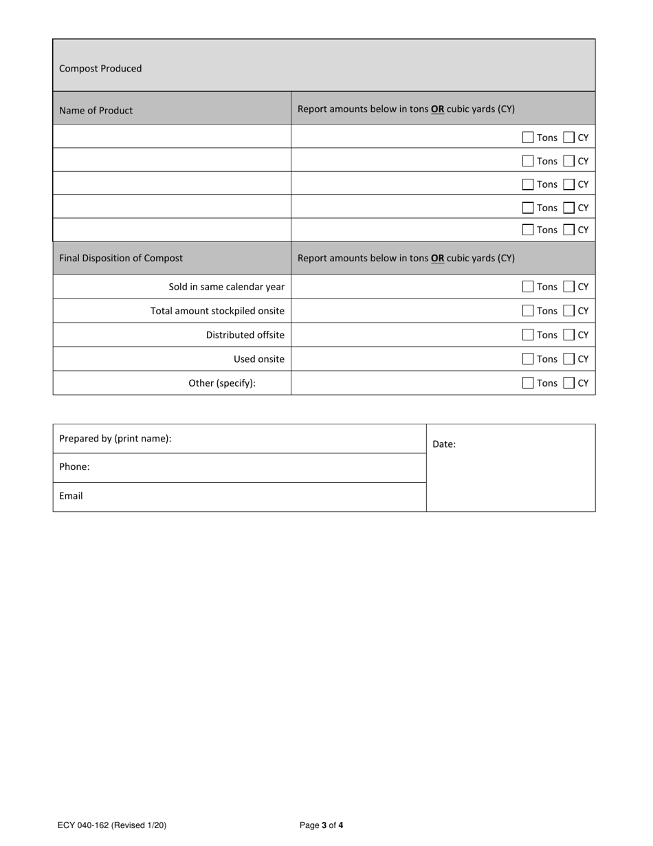ECY Form 040-162 Composting Facility Report - Washington, Page 3