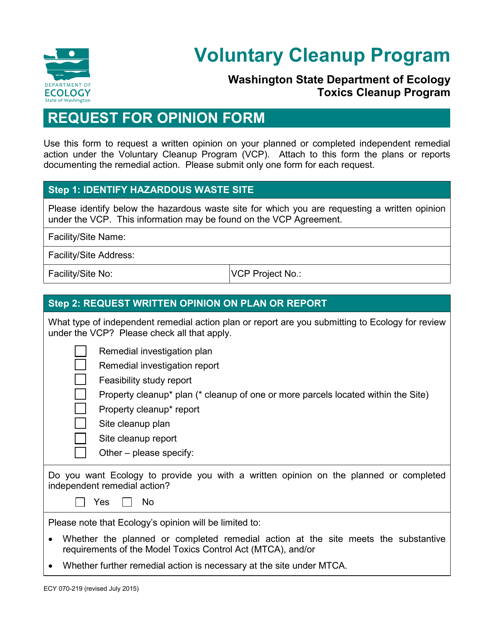 ECY Form 070-219  Printable Pdf