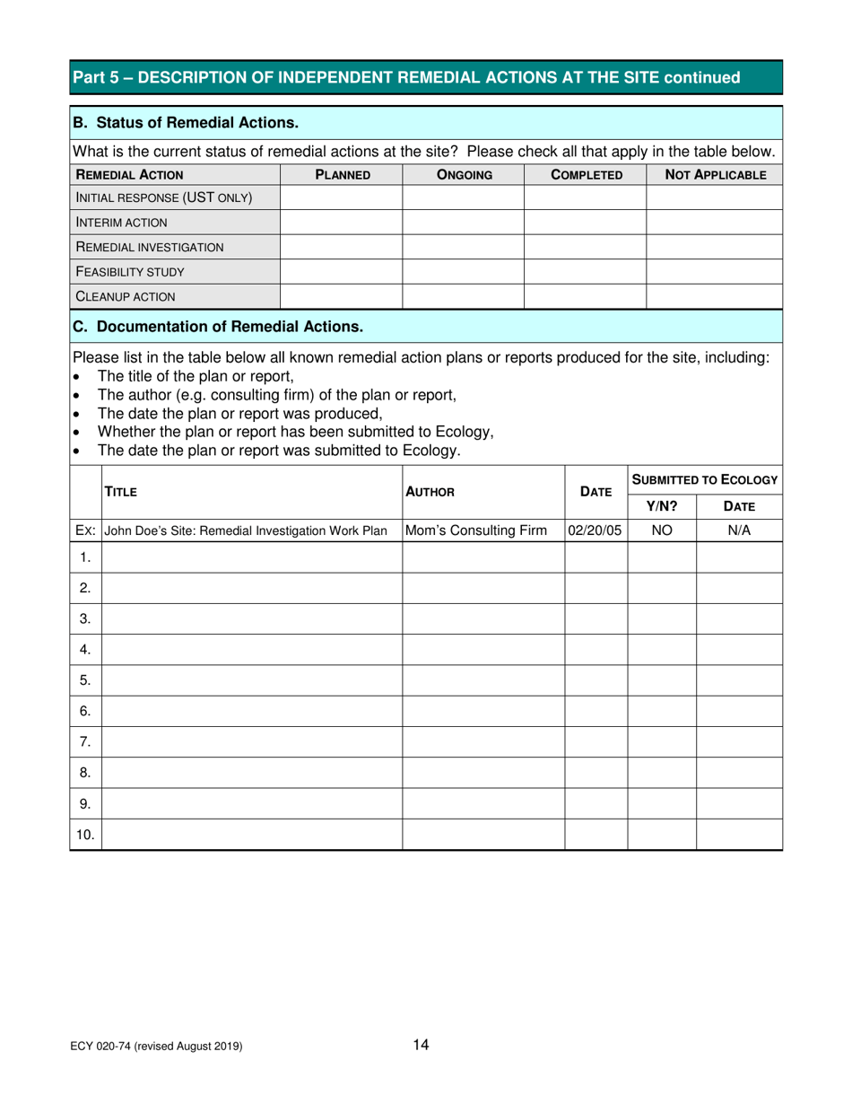 ECY Form 020-74 Voluntary Cleanup Program Application Form - Washington, Page 14