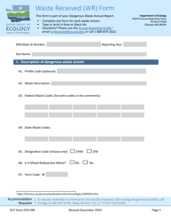 Document preview: ECY Form 070-590 Waste Received (Wr) Form - Washington