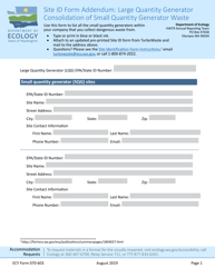 Document preview: ECY Form 070-603 Site Id Form Addendum: Large Quantity Generator Consolidation of Small Quantity Generator Waste - Washington