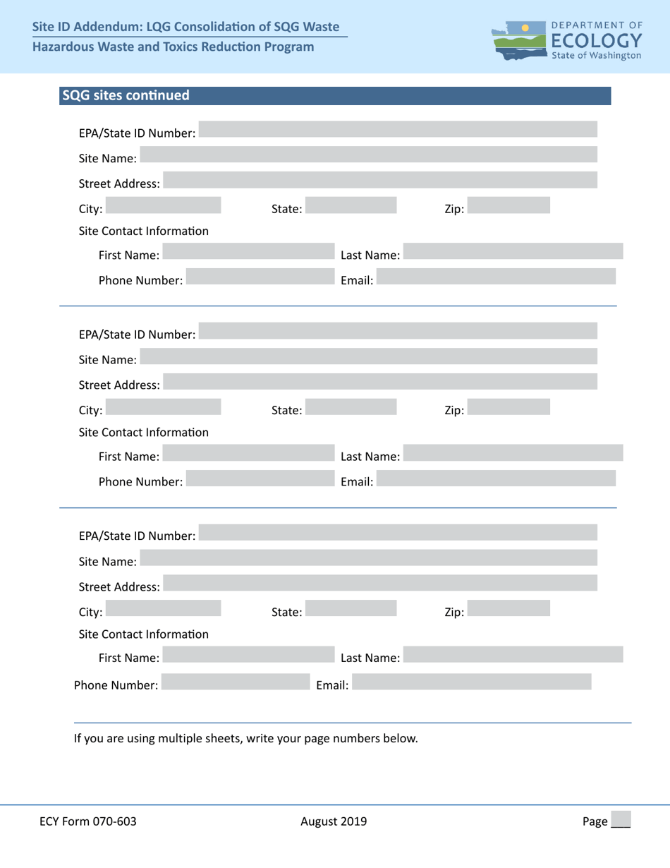 ECY Form 070-603 Site Id Form Addendum: Large Quantity Generator Consolidation of Small Quantity Generator Waste - Washington, Page 2