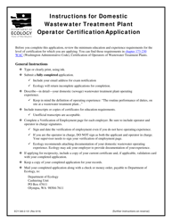 Document preview: ECY Form 040-2-131 Domestic Wastewater Treatment Plant Operator Certification Application - Washington