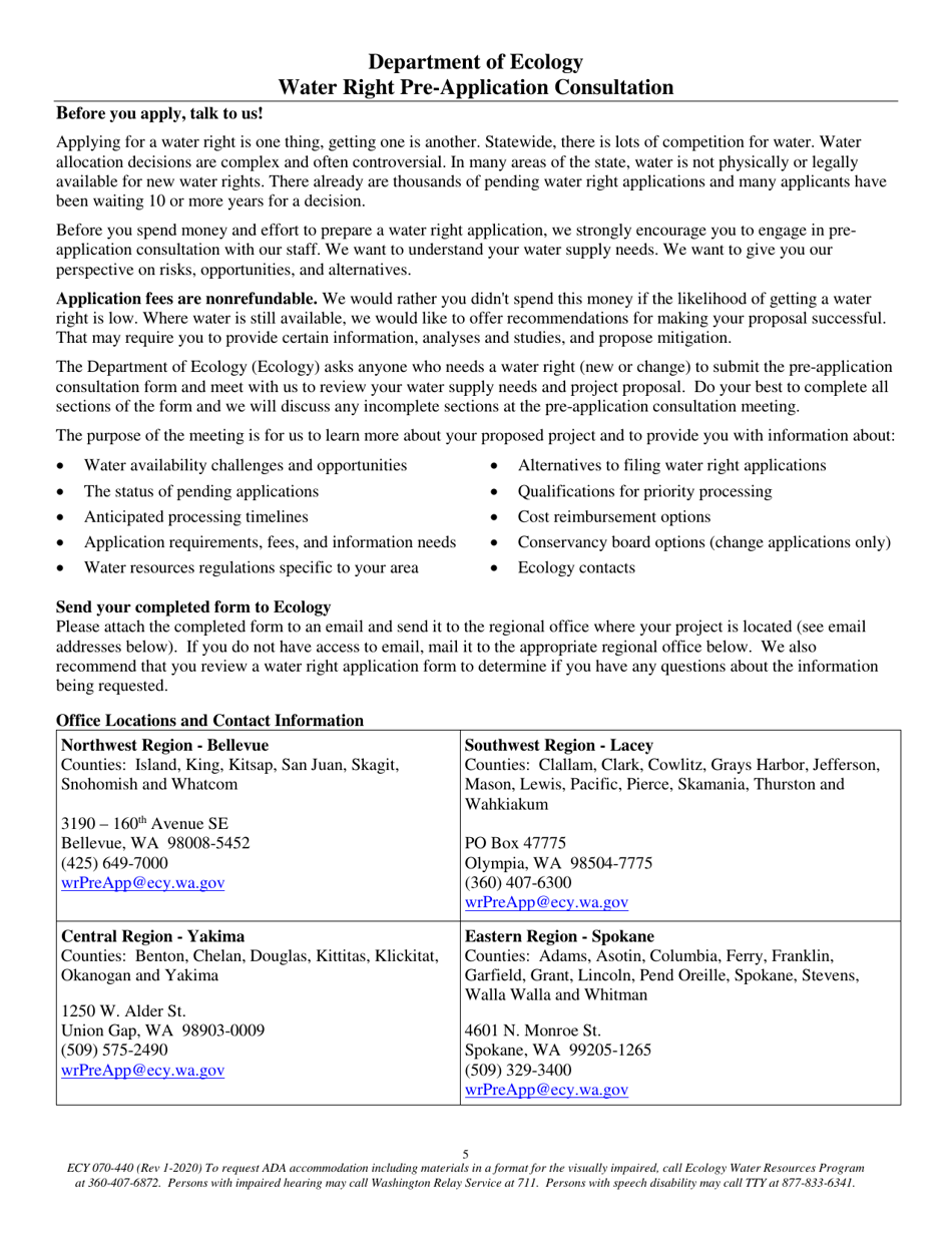 ECY Form 070-440 Water Right Pre-application Consultation - Washington, Page 5