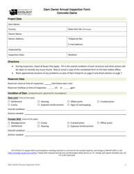 Document preview: ECY Form 070-613 Dam Owner Annual Inspection Form - Concrete Dams - Washington