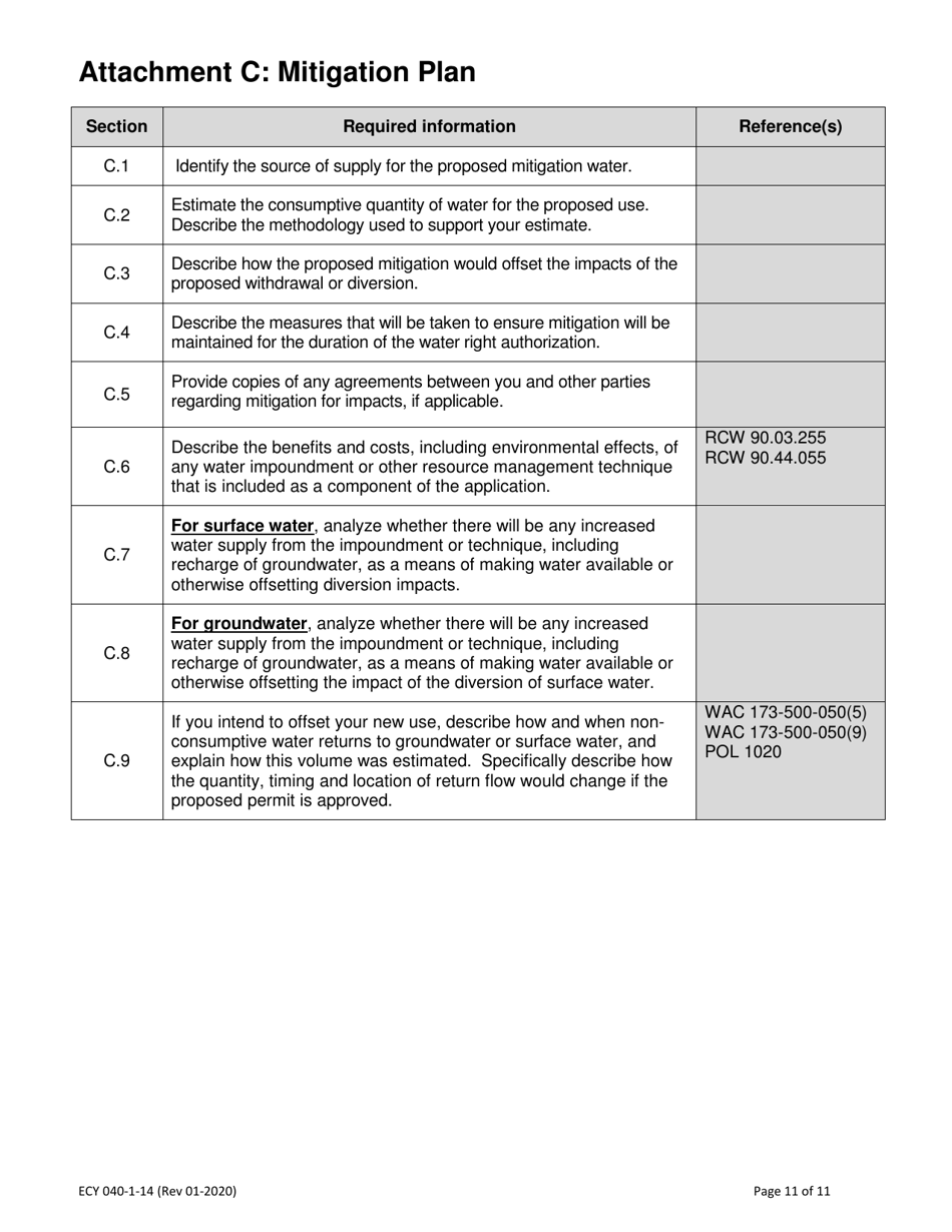 ECY Form 040-1-14 Application for a New Water Right Permit - Washington, Page 11