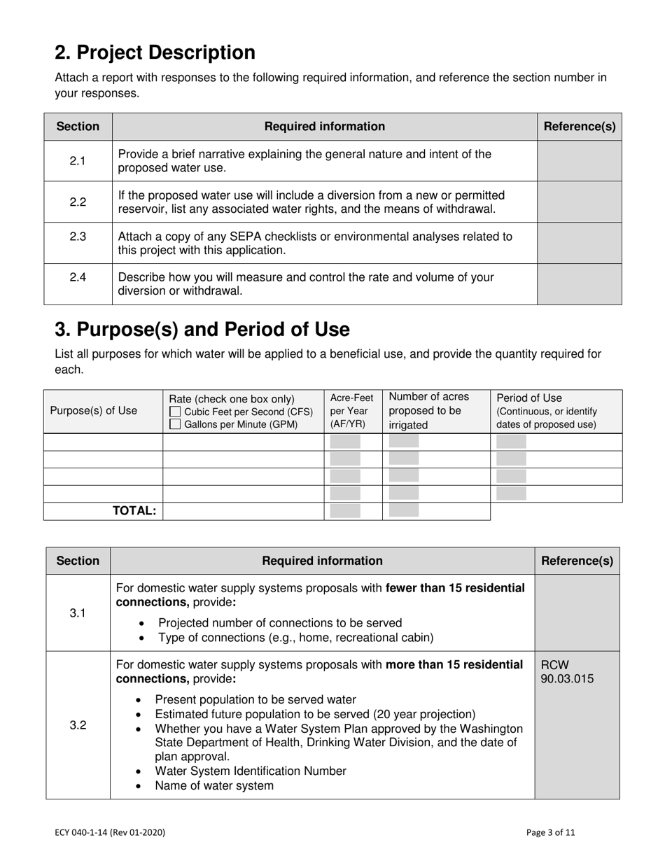 ECY Form 040-1-14 Application for a New Water Right Permit - Washington, Page 3