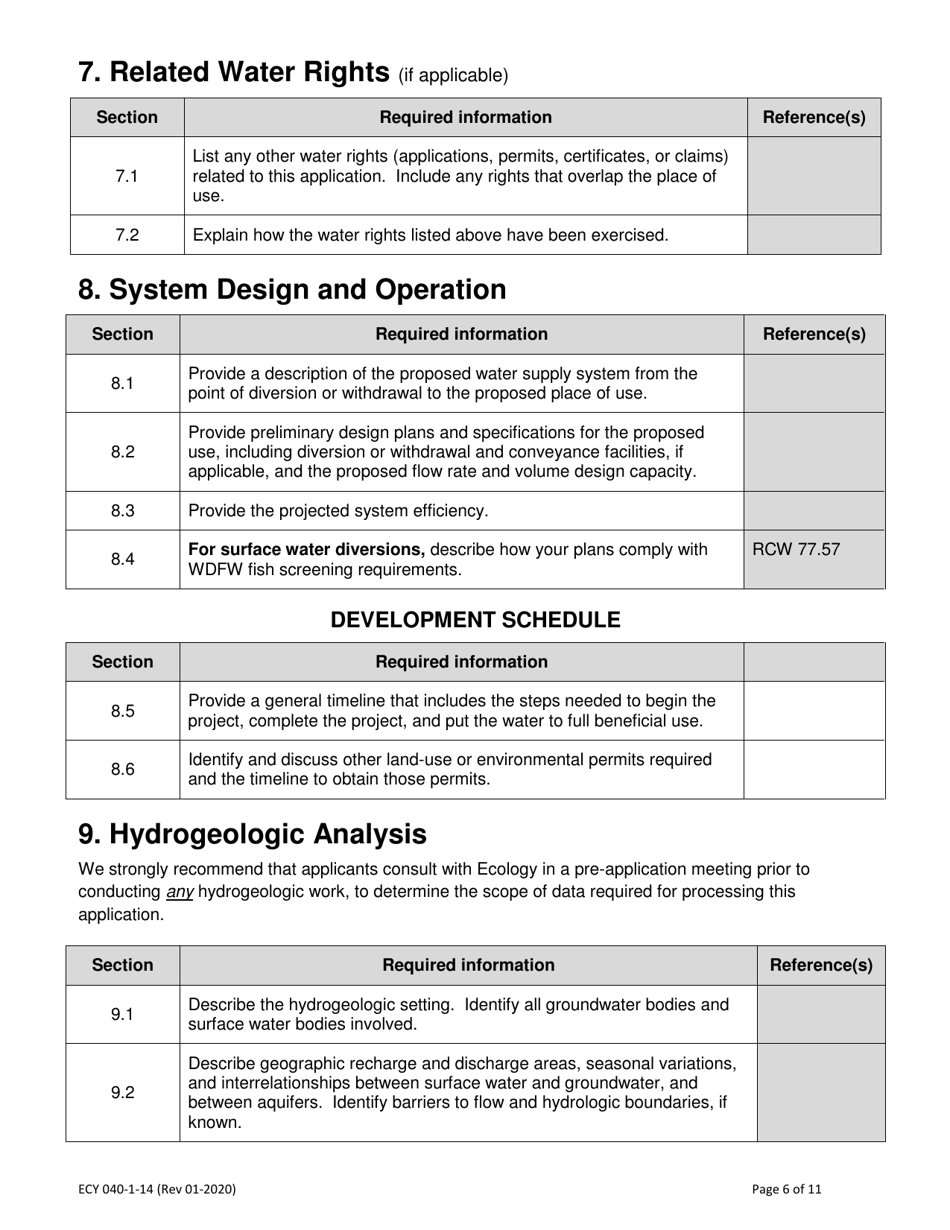 ECY Form 040-1-14 Application for a New Water Right Permit - Washington, Page 6
