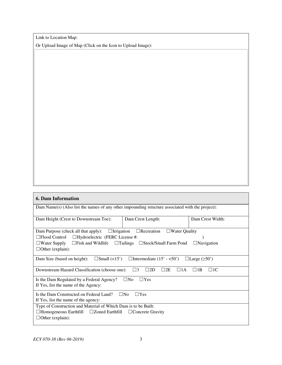 ECY Form 070-38 Dam Construction or Decommissioning Permit Application - Washington, Page 3