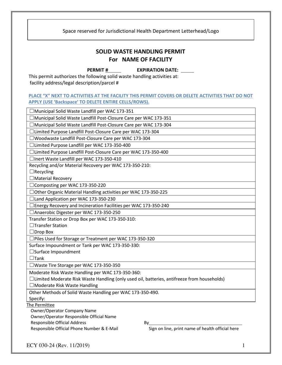 ECY Form 03024 Download Printable PDF or Fill Online Solid Waste