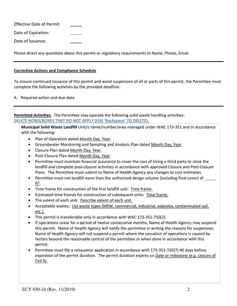 ECY Form 030-24 Solid Waste Handling Permit - Washington, Page 2