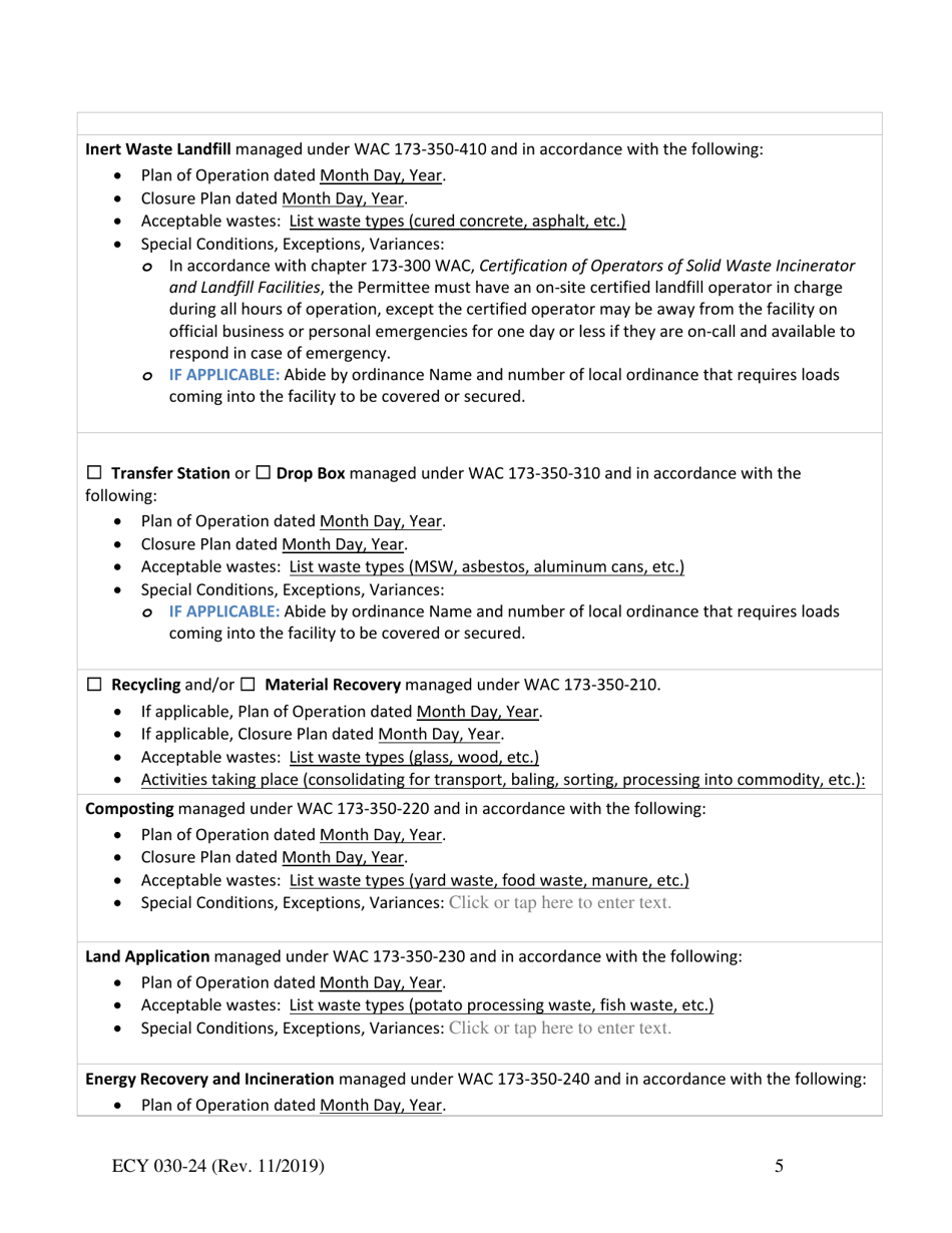 ECY Form 030-24 Solid Waste Handling Permit - Washington, Page 5
