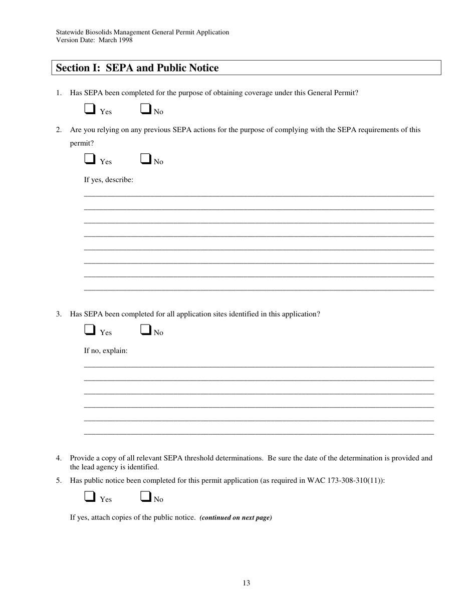 Form 01-07-045 Application for Coverage Under the Statewide General Permit for Biosolids Management - Washington, Page 13