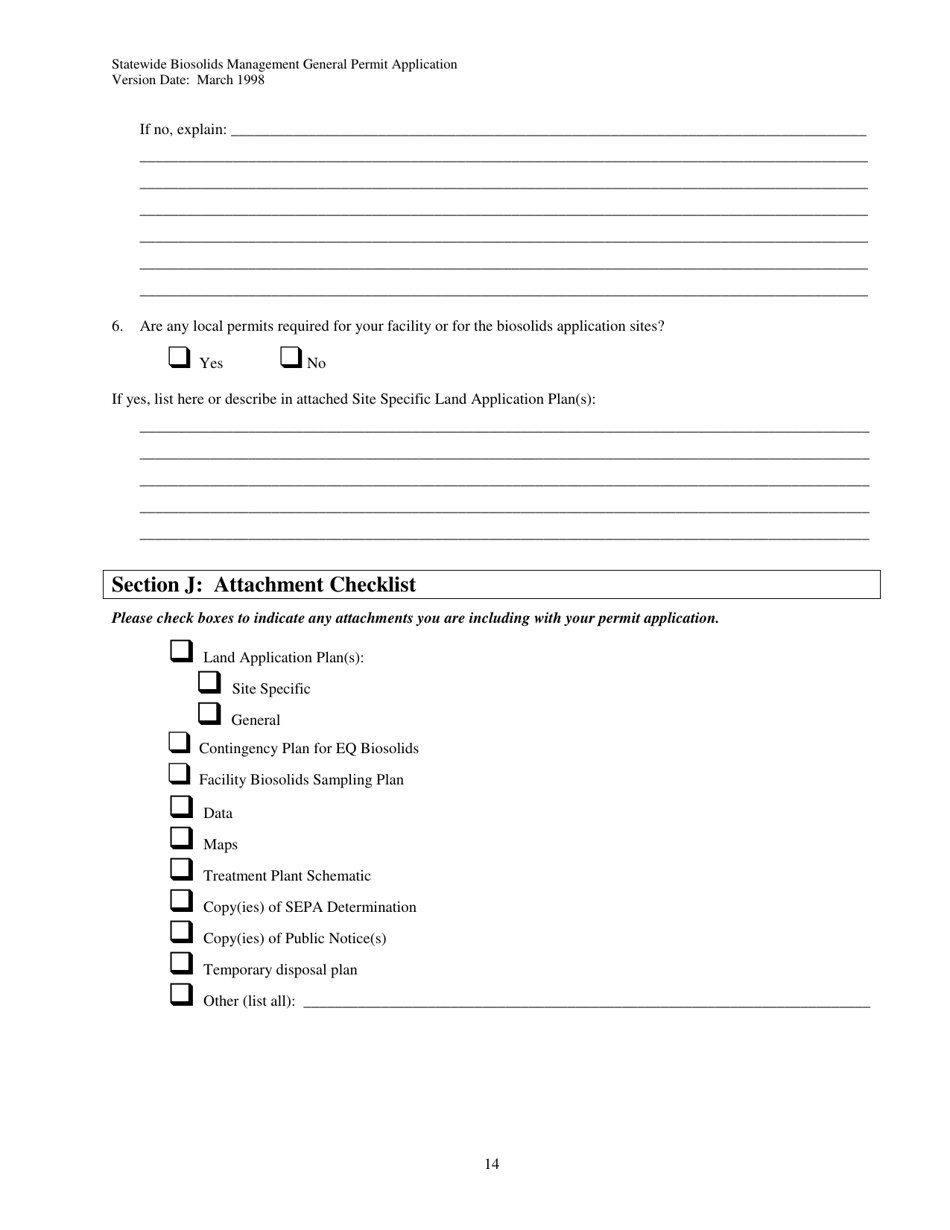 Form 01-07-045 Application for Coverage Under the Statewide General Permit for Biosolids Management - Washington, Page 14