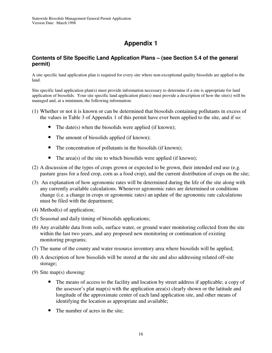 Form 01-07-045 Application for Coverage Under the Statewide General Permit for Biosolids Management - Washington, Page 16